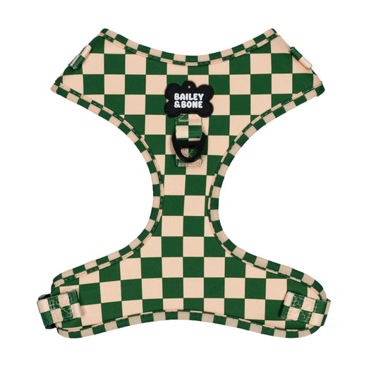 Green And Beige Checkers Dog Harness