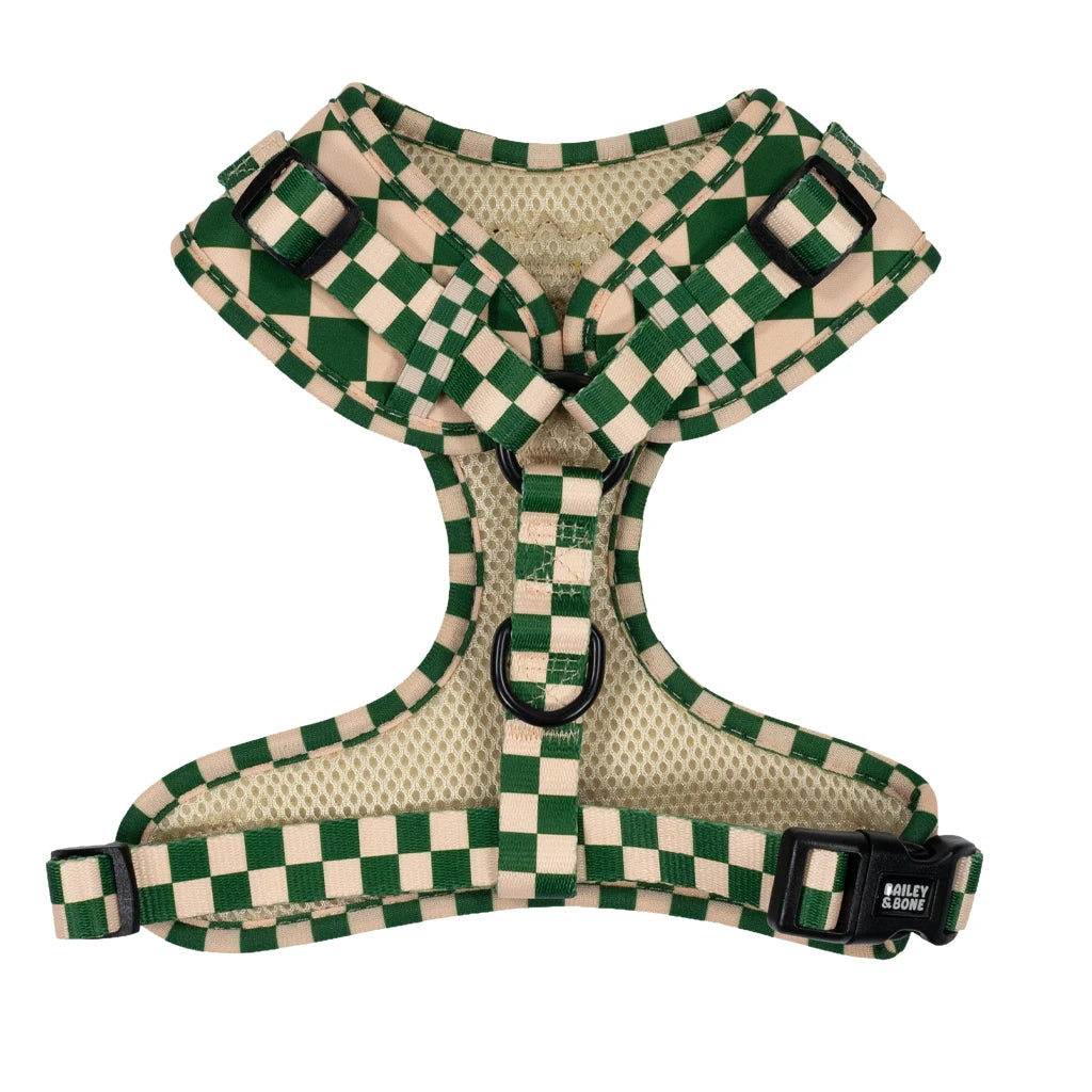 Green And Beige Checkers Dog Harness