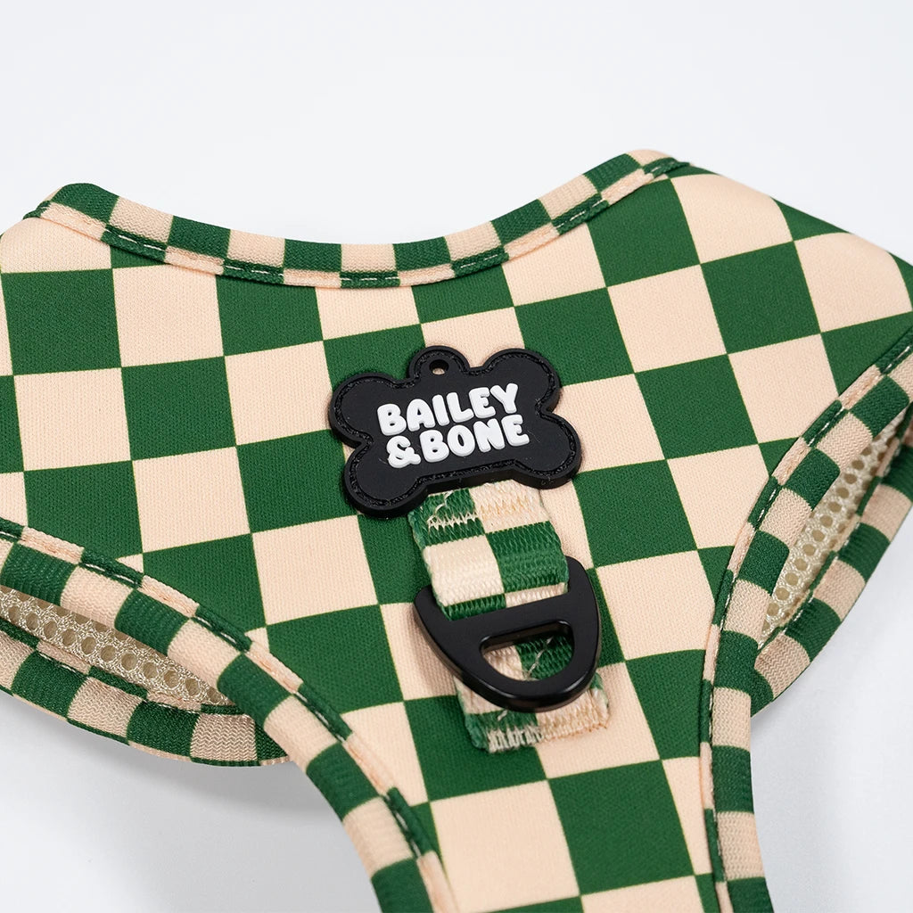 Green And Beige Checkers Dog Harness
