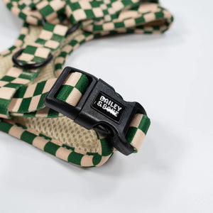 Green And Beige Checkers Dog Harness