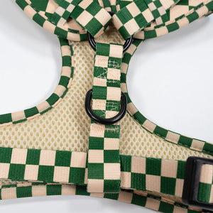 Green And Beige Checkers Dog Harness