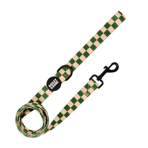 Green And Beige Checkers Collar And Lead Bundle