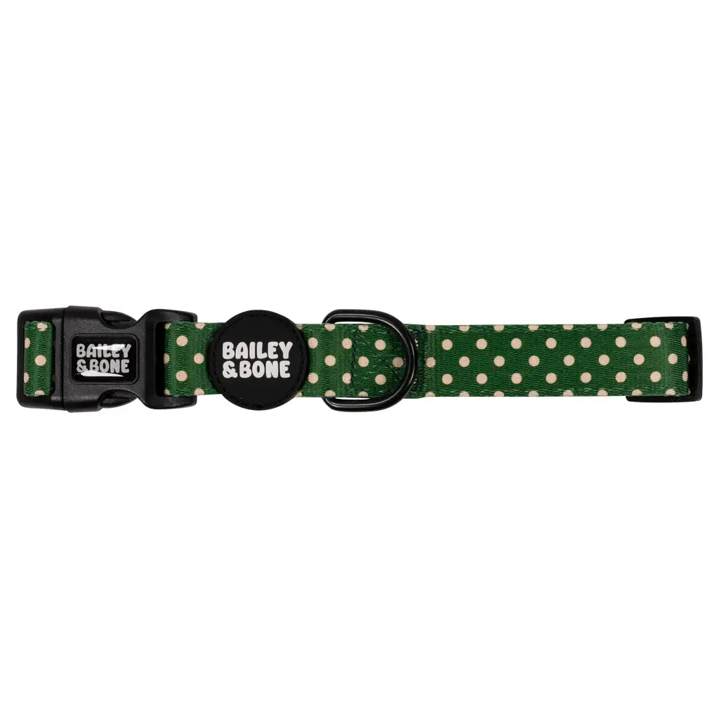 Green And Beige Polka Dots Dog Collar