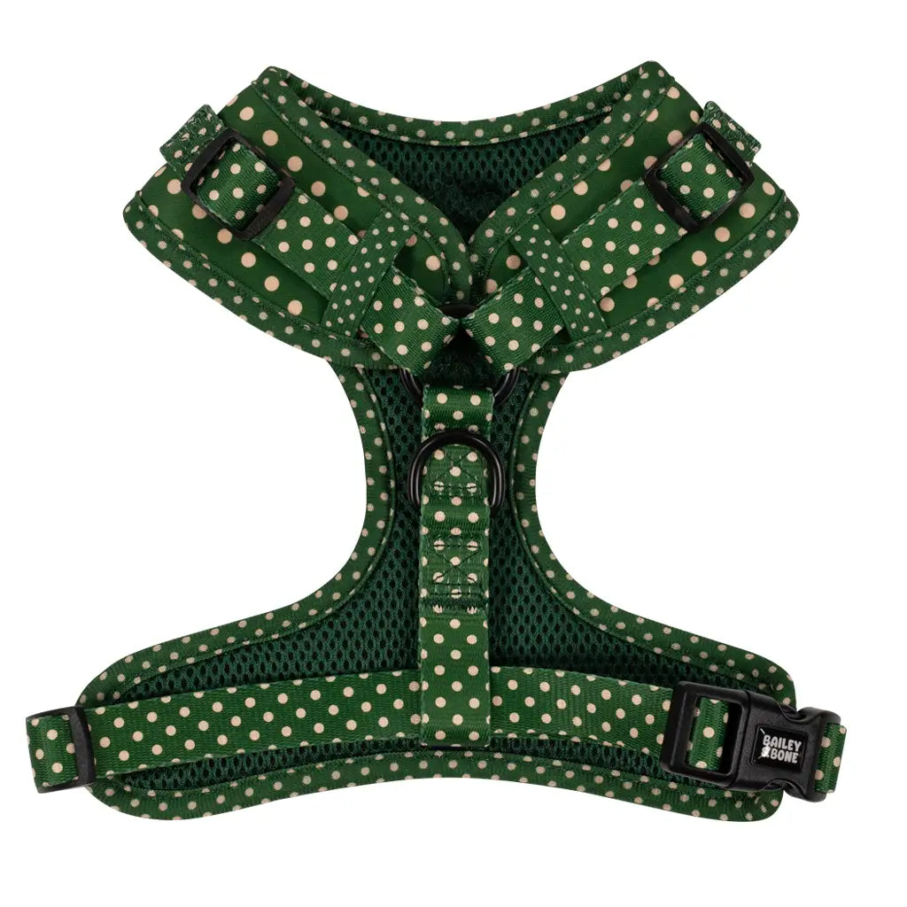 Green And Beige Polka Dots Dog Harness