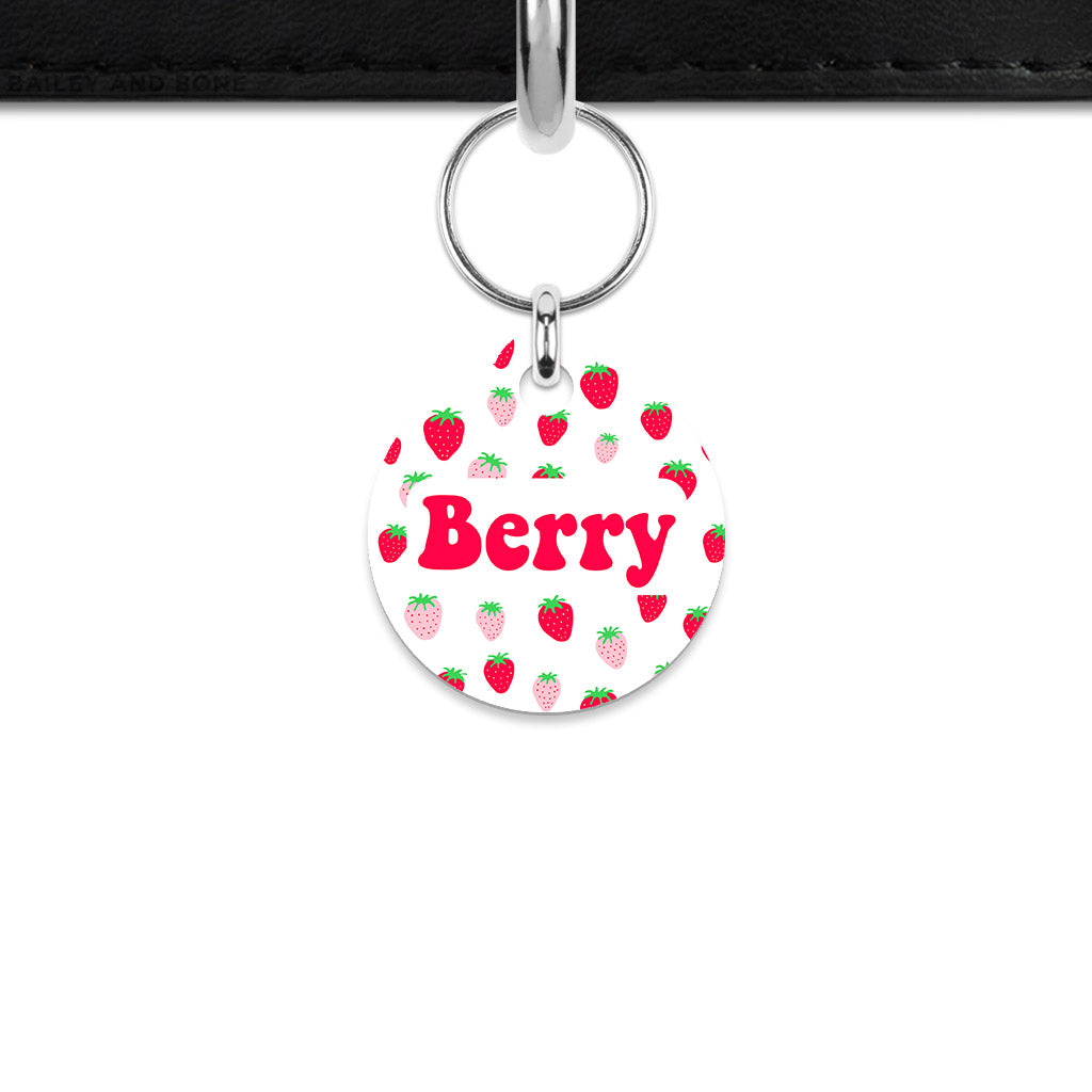 Pink And Red Strawberries Mini Pet ID Tag