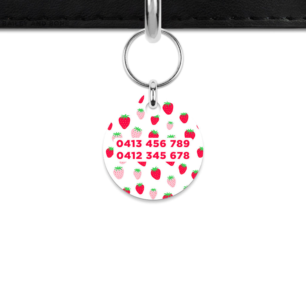 Pink And Red Strawberries Mini Pet ID Tag