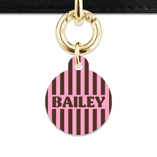 Pink And Brown Stripes Pet ID Tag