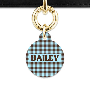 Blue And Brown Gingham Pet ID Tag