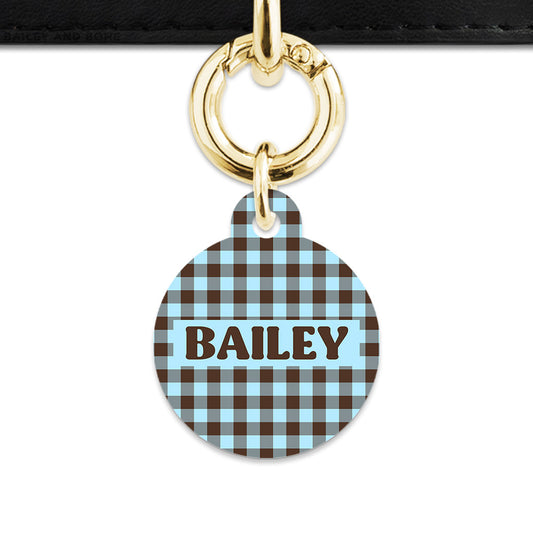 Blue And Brown Gingham Pet ID Tag