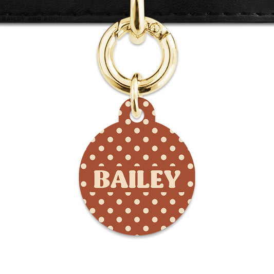 Brown And Beige Polka Dots Pet ID Tag