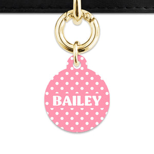 Pink And White Polka Dot Pet ID Tag