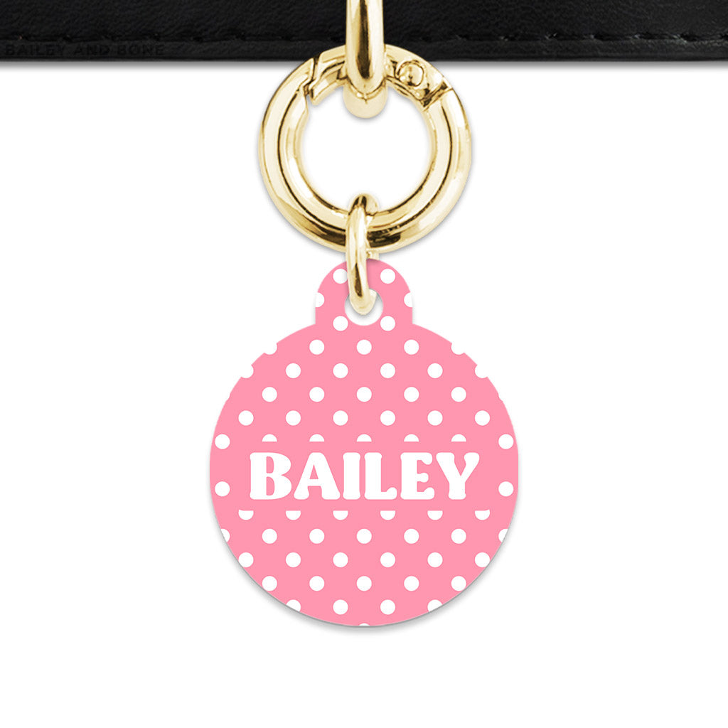 Pink And White Polka Dot Pet ID Tag