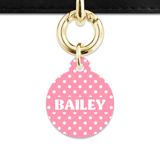 Pink And White Polka Dot Pet ID Tag