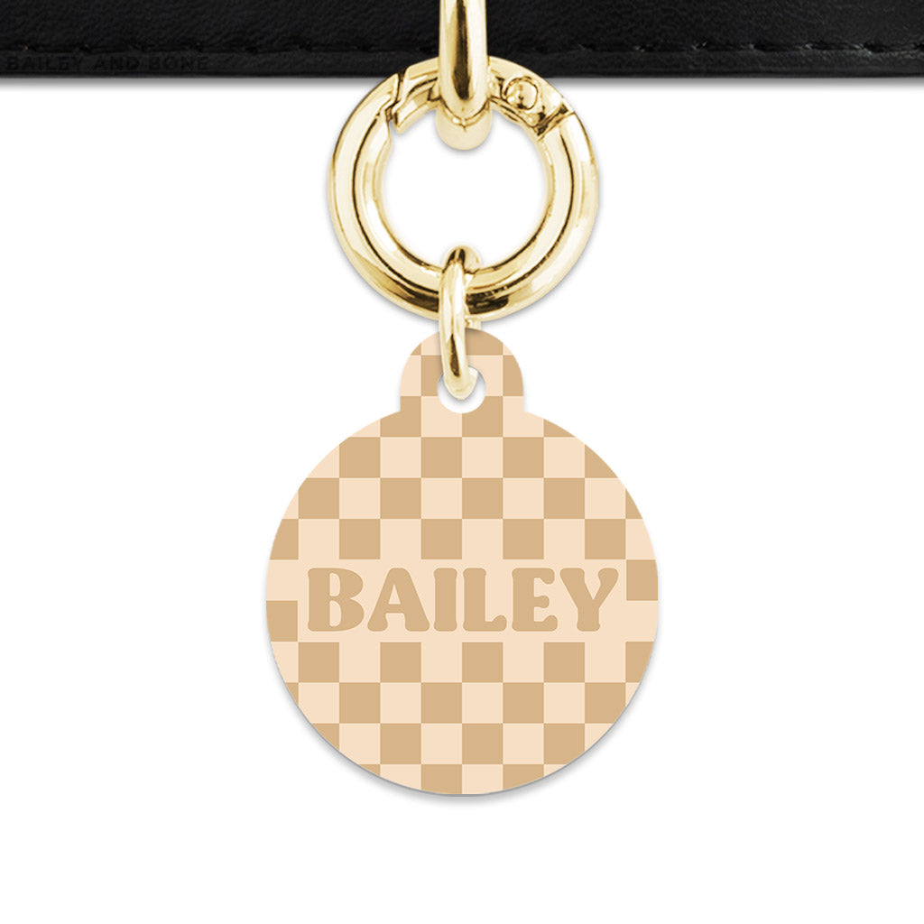 Beige And Tan Checkers Pet ID Tag