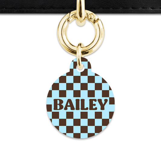 Blue And Brown Checkers Pet ID Tag
