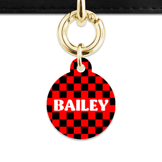 Black And Red Checkers Pet ID Tag