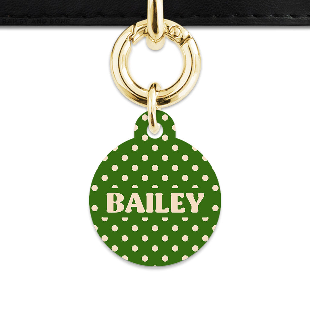 Green And Beige Polka Dots Pet ID Tag