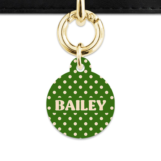Green And Beige Polka Dots Pet ID Tag