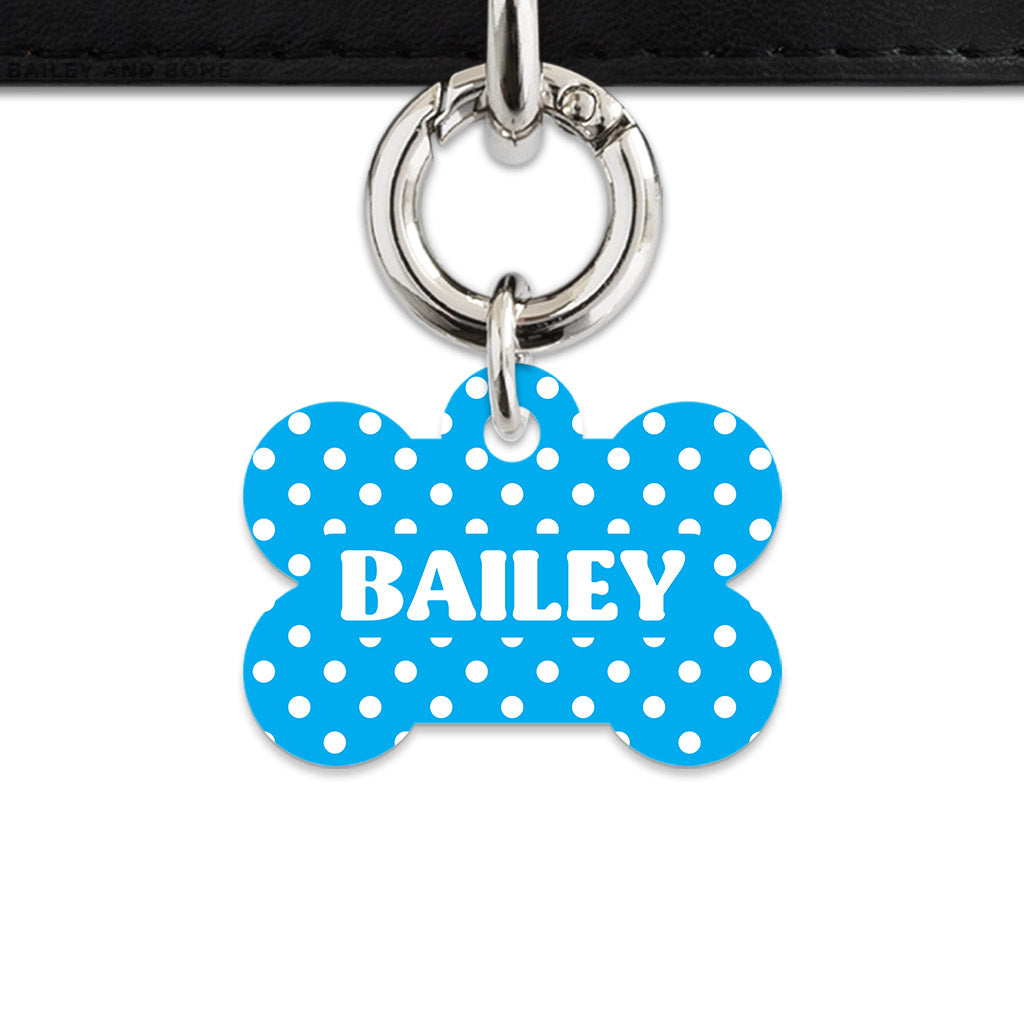 Blue And White Polka Dots Pet ID Tag
