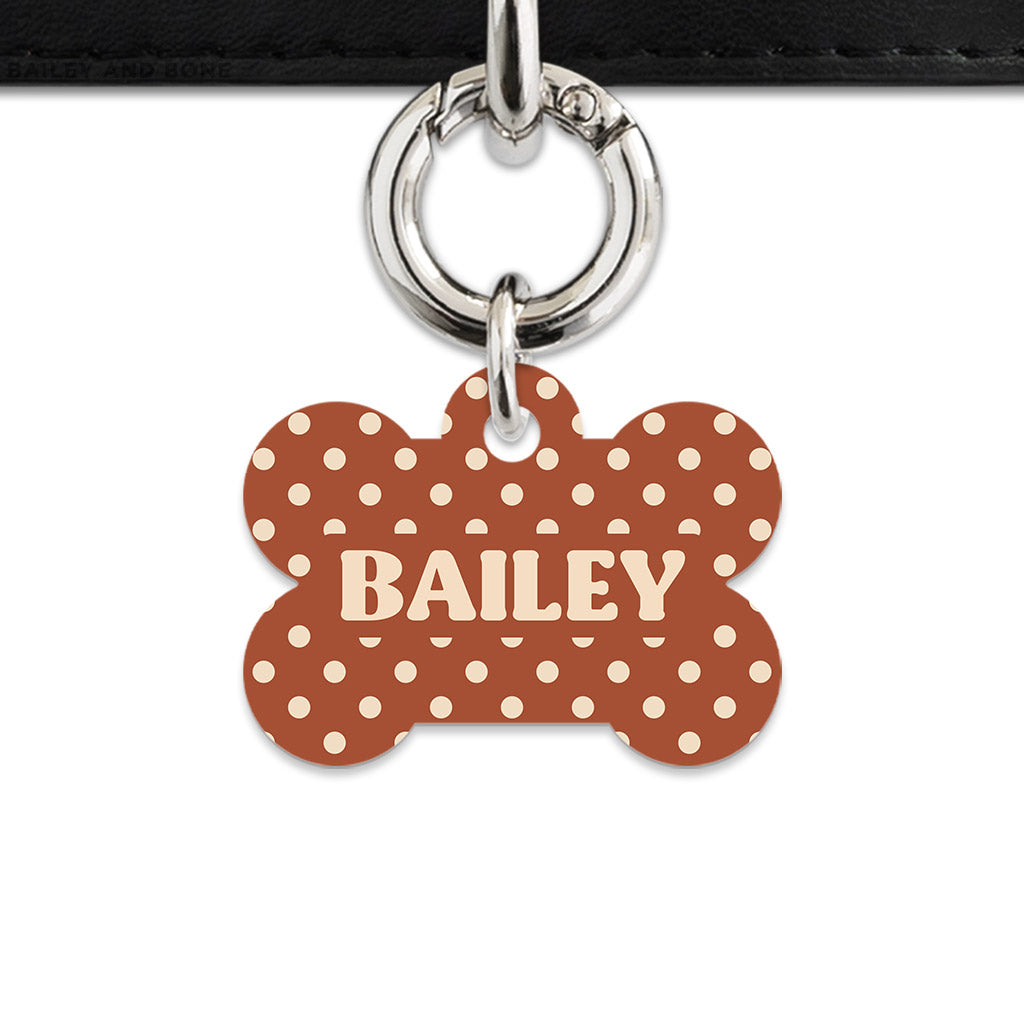Brown And Beige Polka Dots Pet ID Tag