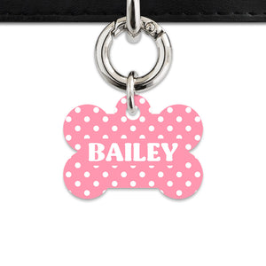 Pink And White Polka Dot Pet ID Tag