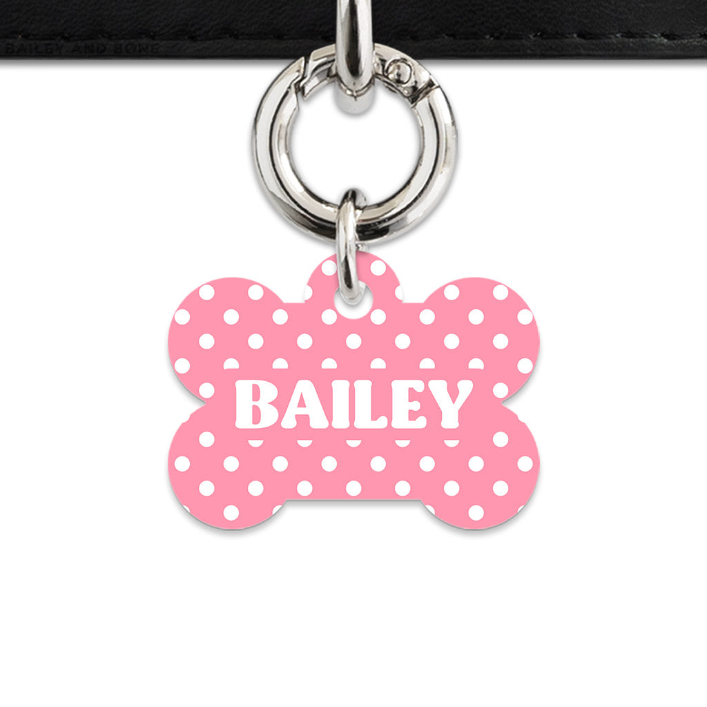 Pink And White Polka Dot Pet ID Tag