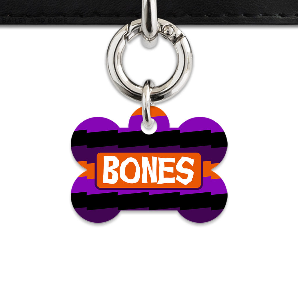 Purple And Orange Spooky Stripes Pet ID Tag