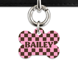 Pink And Brown Checkers Pet ID Tag