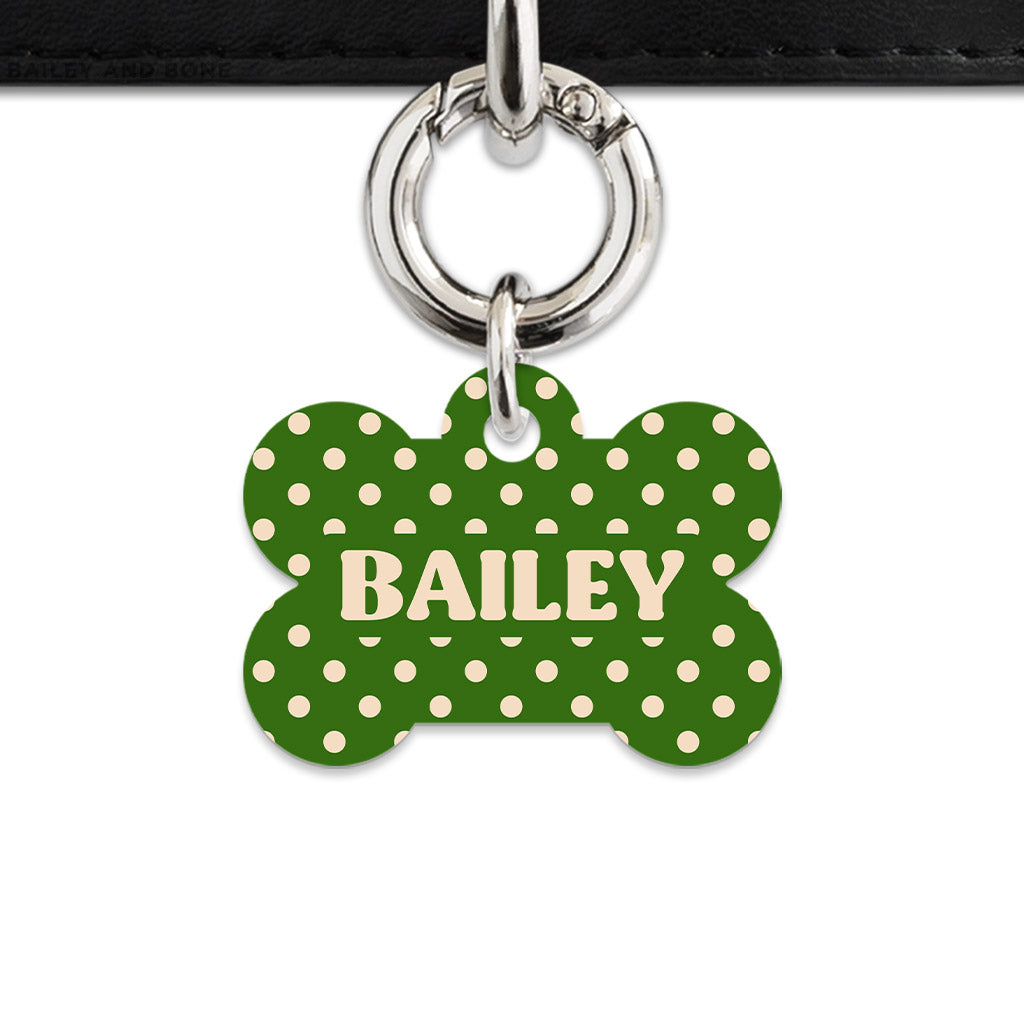 Green And Beige Polka Dots Pet ID Tag