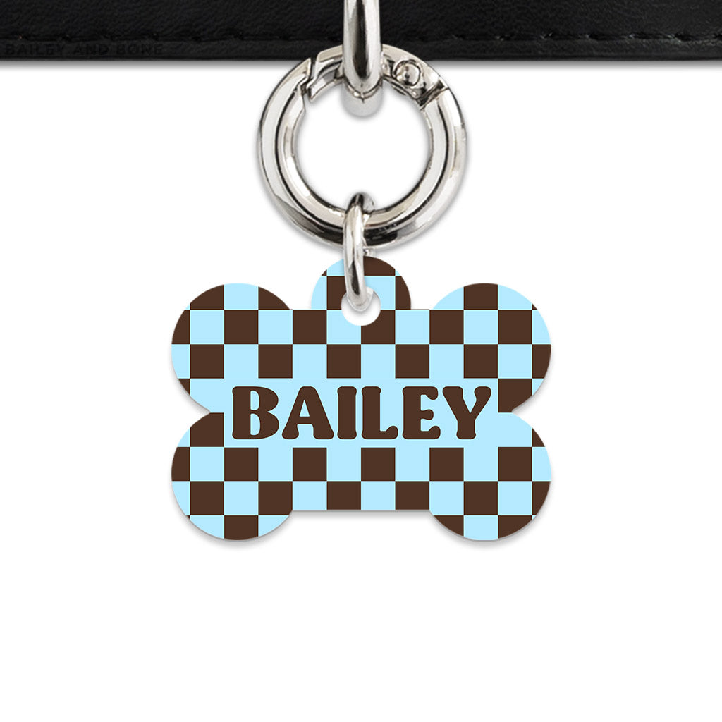 Blue And Brown Checkers Pet ID Tag