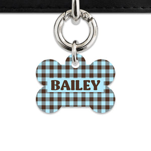 Blue And Brown Gingham Pet ID Tag