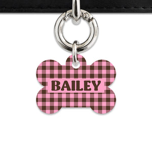 Pink And Brown Gingham Pet ID Tag
