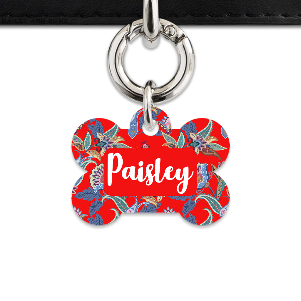 Red Paisley Pattern Pet ID Tag