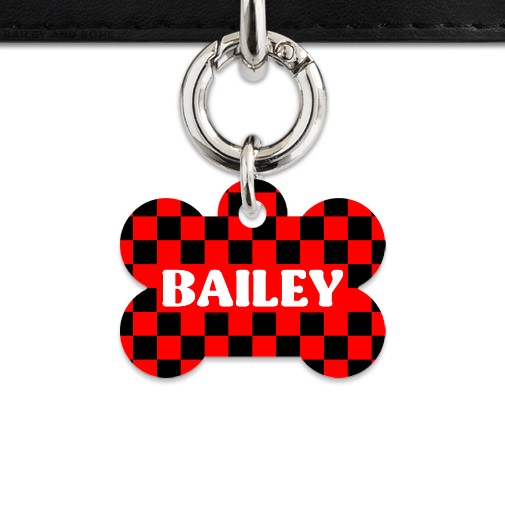 Black And Red Checkers Pet ID Tag