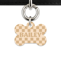 Beige And Tan Checkers Pet ID Tag