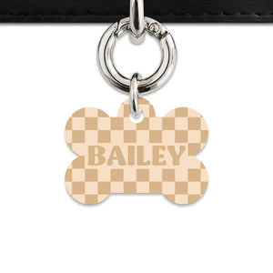 Beige And Tan Checkers Pet ID Tag