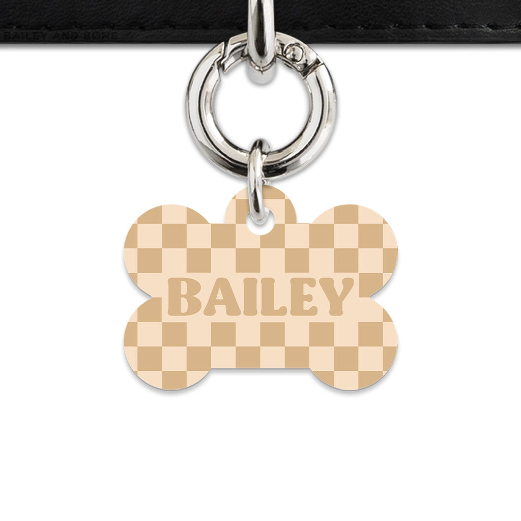 Beige And Tan Checkers Pet ID Tag