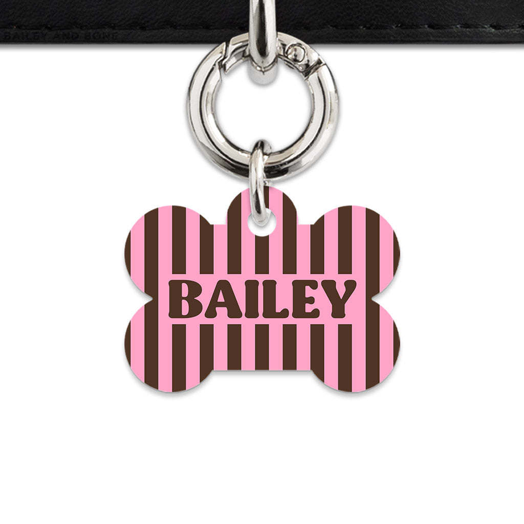 Pink And Brown Stripes Pet ID Tag