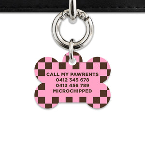 Pink And Brown Checkers Pet ID Tag
