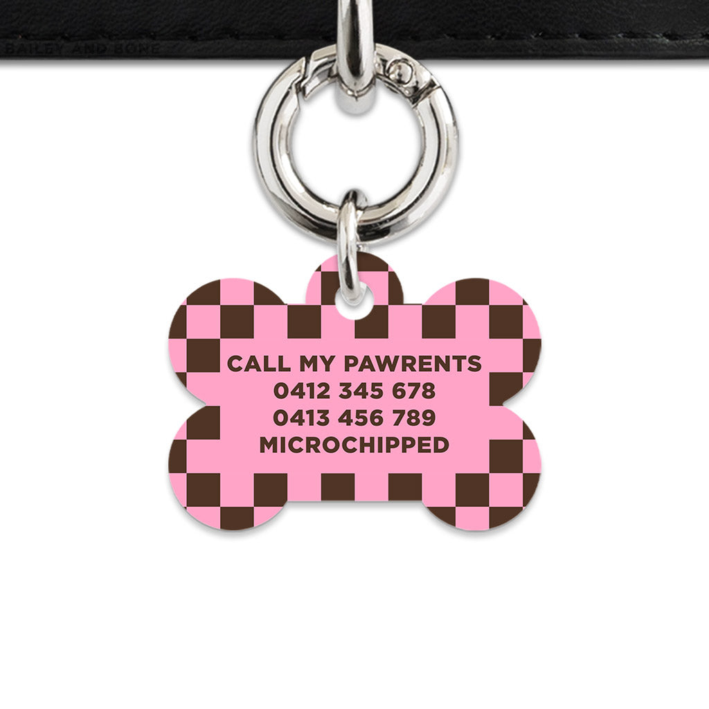 Pink And Brown Checkers Pet ID Tag