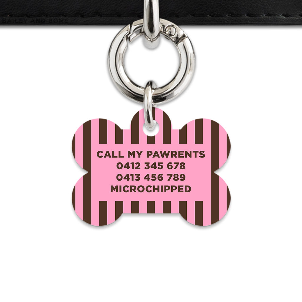 Pink And Brown Stripes Pet ID Tag