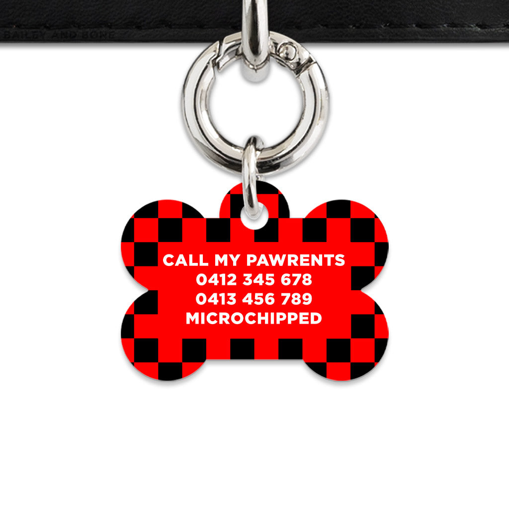 Black And Red Checkers Pet ID Tag