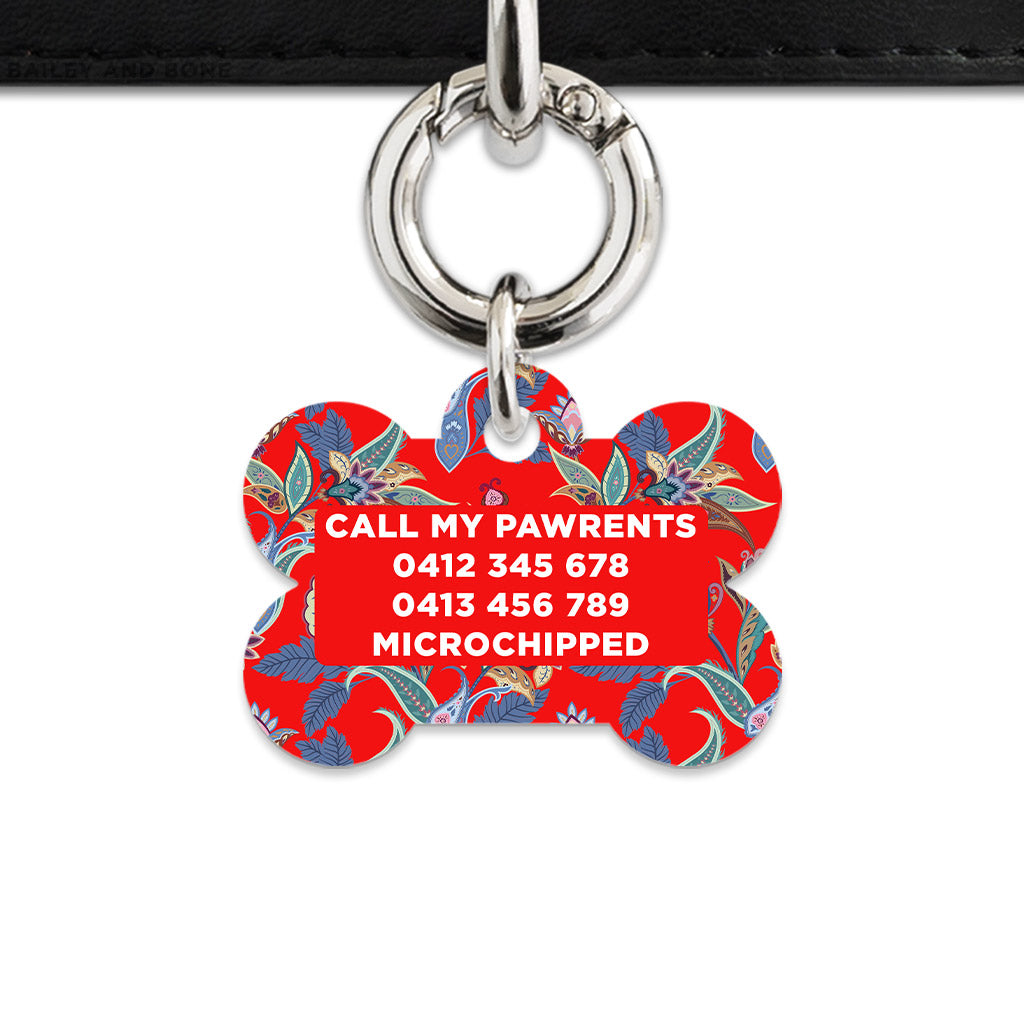 Red Paisley Pattern Pet ID Tag