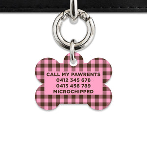 Pink And Brown Gingham Pet ID Tag