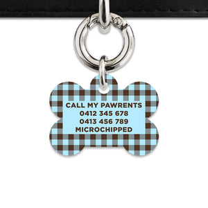 Blue And Brown Gingham Pet ID Tag