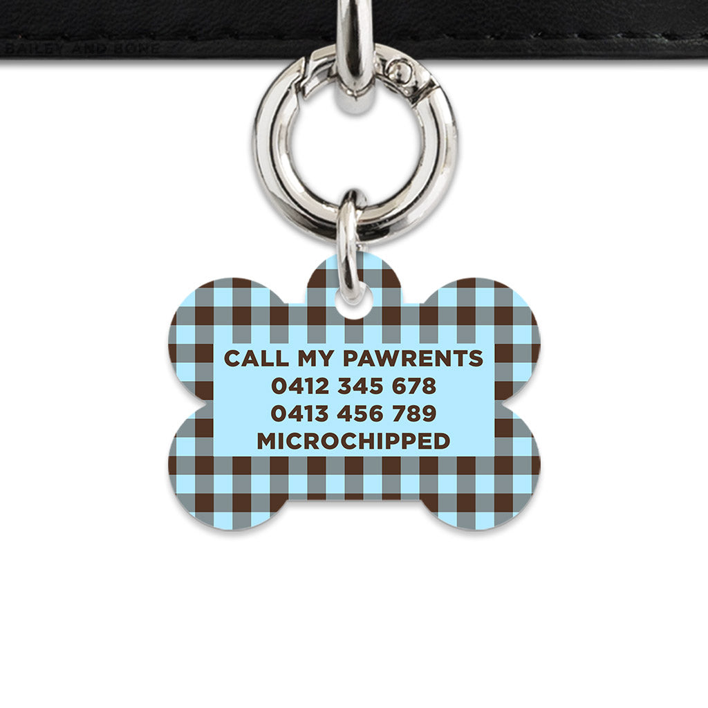 Blue And Brown Gingham Pet ID Tag