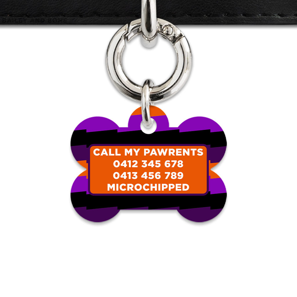 Purple And Orange Spooky Stripes Pet ID Tag
