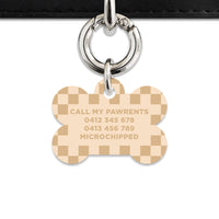 Beige And Tan Checkers Pet ID Tag