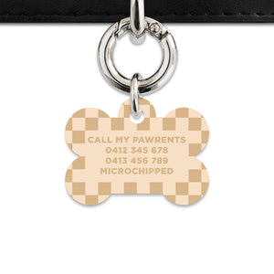 Beige And Tan Checkers Pet ID Tag