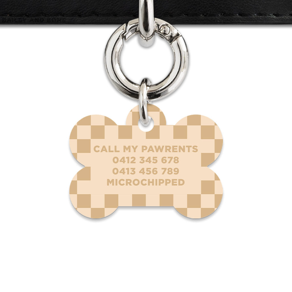Beige And Tan Checkers Pet ID Tag